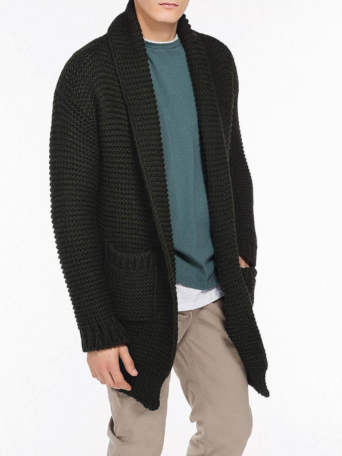 Oversized Shawl Collar Wool Blend Cardigan Army Green | B