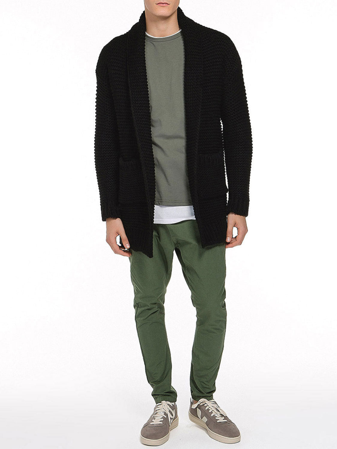 Oversized Shawl Collar Wool Blend Cardigan Black