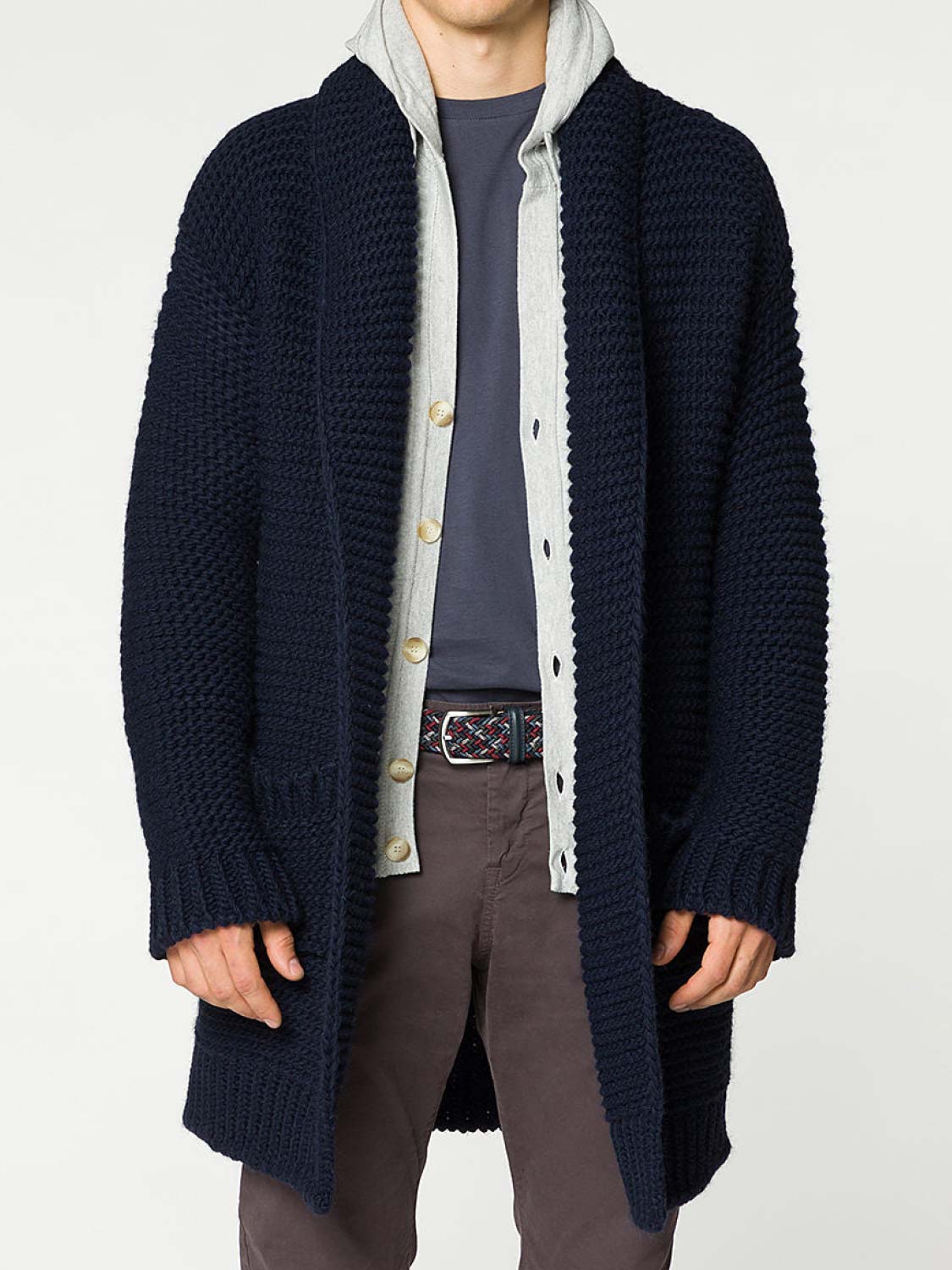 The Project Garments Oversized Shawl Collar Wool Blend Cardigan Midnight Blue