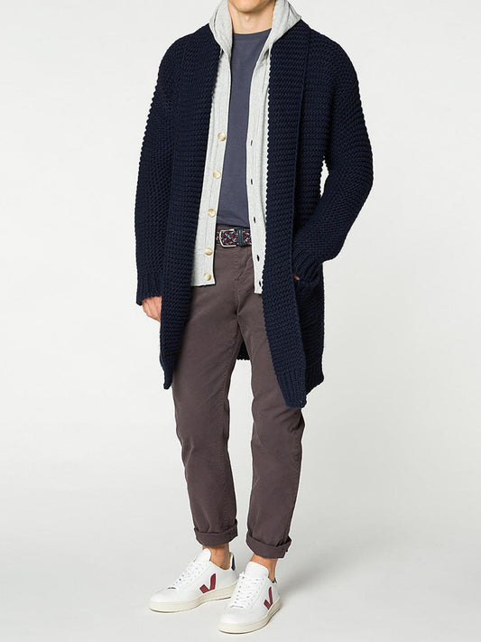 The Project Garments Oversized Shawl Collar Wool Blend Cardigan Midnight Blue