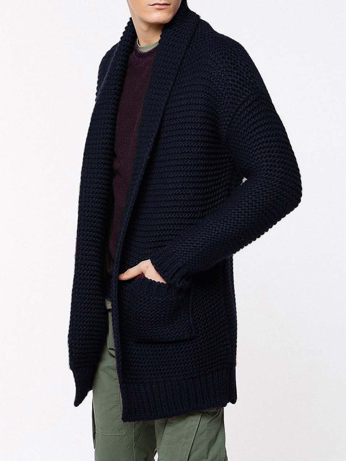 The Project Garments Oversized Shawl Collar Wool Blend Cardigan Navy Blue