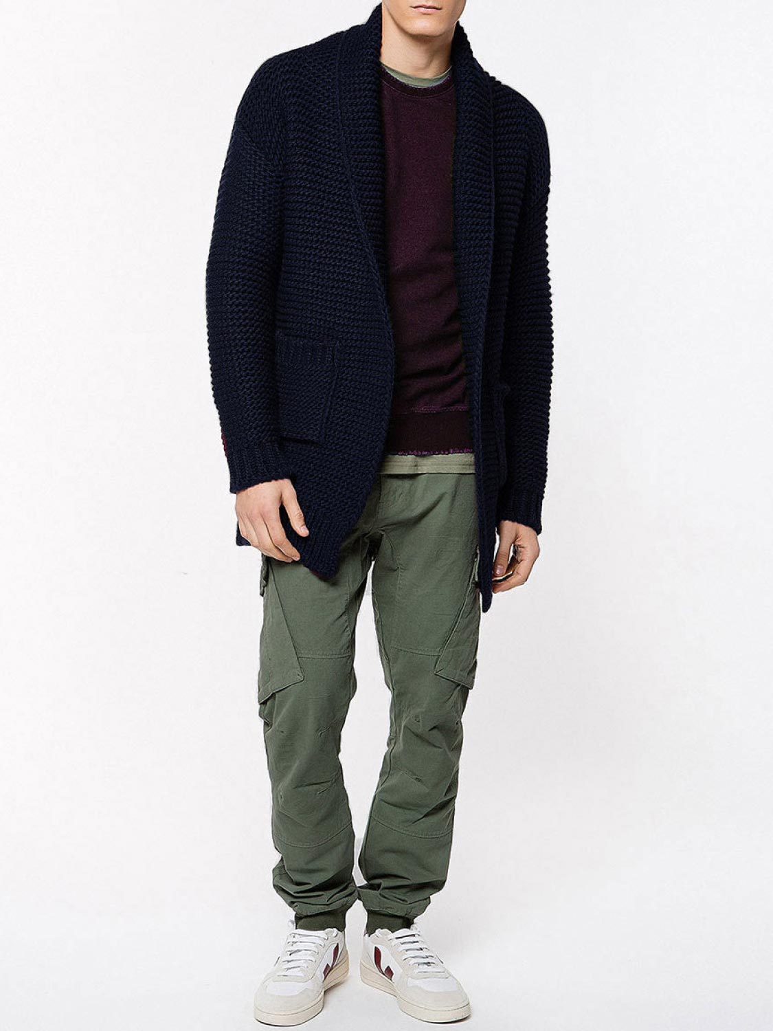 The Project Garments Oversized Shawl Collar Wool Blend Cardigan Navy Blue