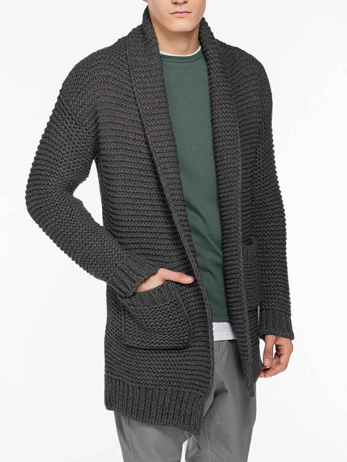 Oversized Shawl Collar Wool Blend Cardigan Taupe | B