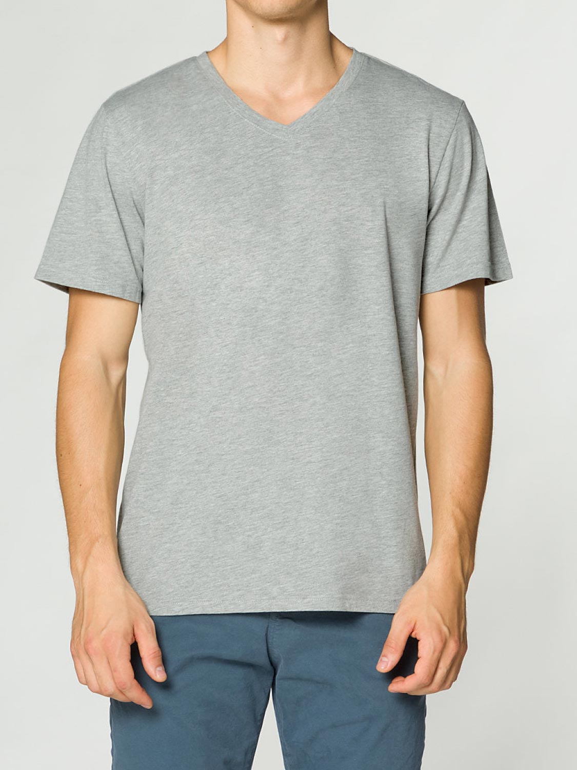 Regular Fit Organic Cotton V-neck T-shirt Melange Grey | B