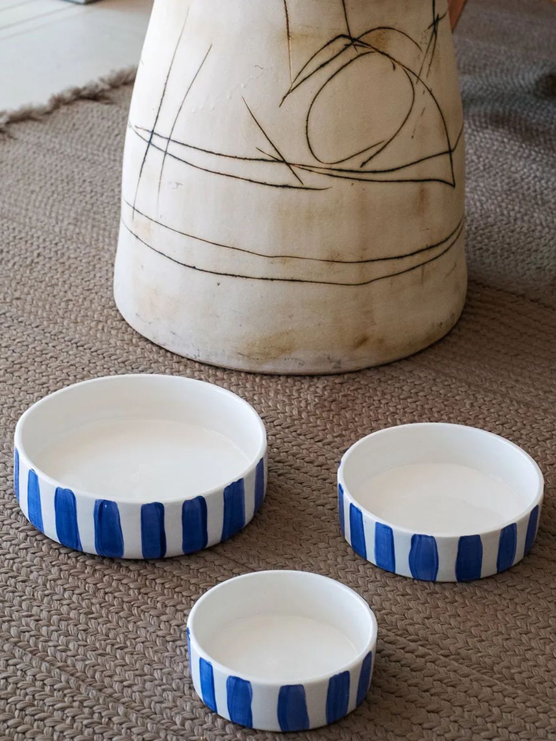 Μπολ Σκύλου Rhea Kalo Ceramic Dog Bowl Blue Stripes Large