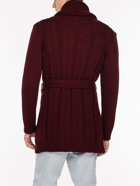 The Project Garments Shawl Collar Wool Blend Belted Cardigan Burgundy