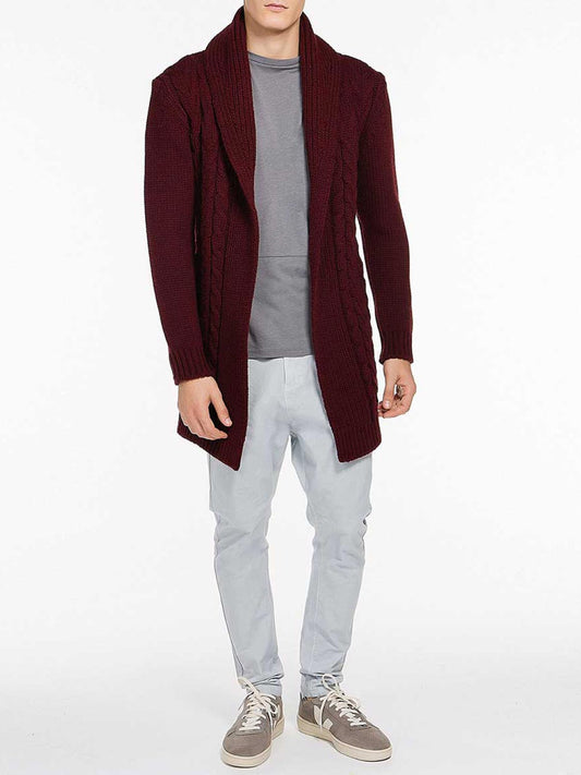 The Project Garments Shawl Collar Wool Blend Belted Cardigan Burgundy