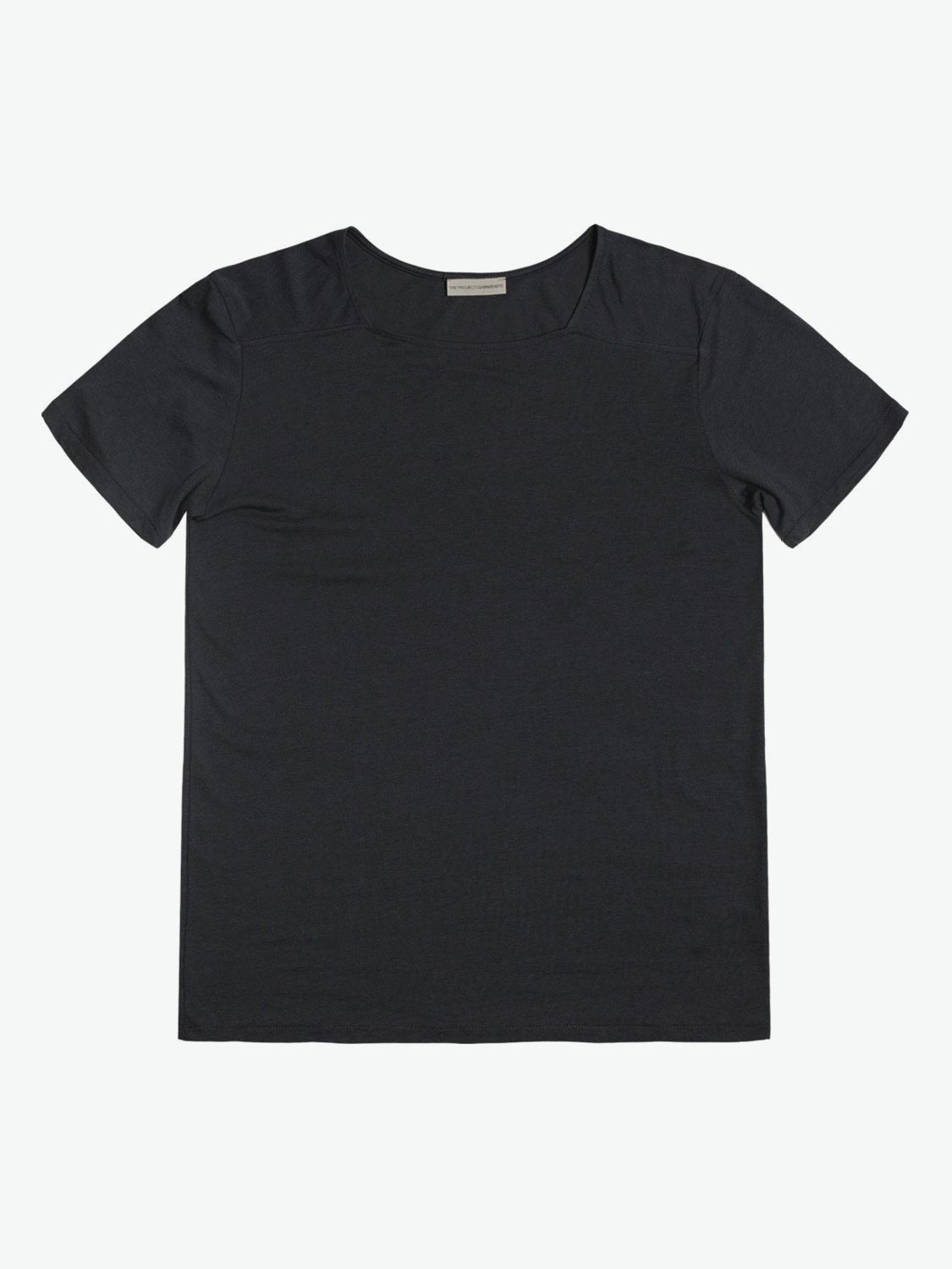 Silk Blend Box Neck T-shirt Charcoal Grey | A