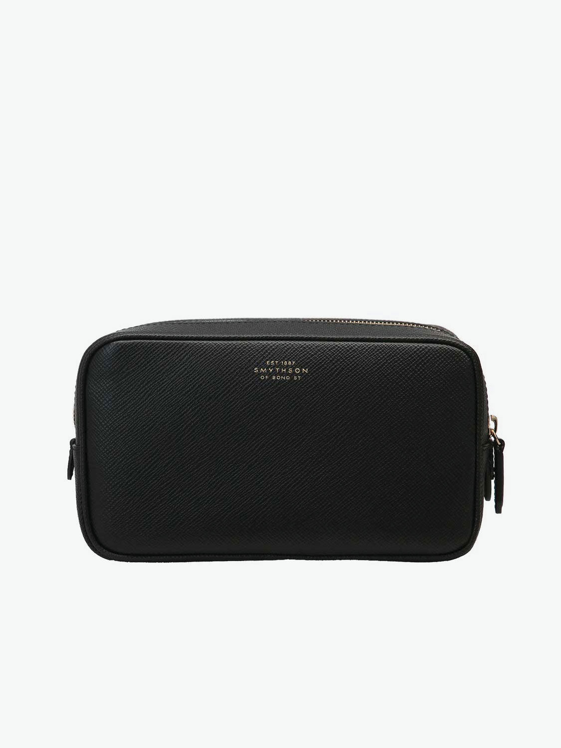 Smythson Panama Cross-Grain Leather Wash Bag Black | A