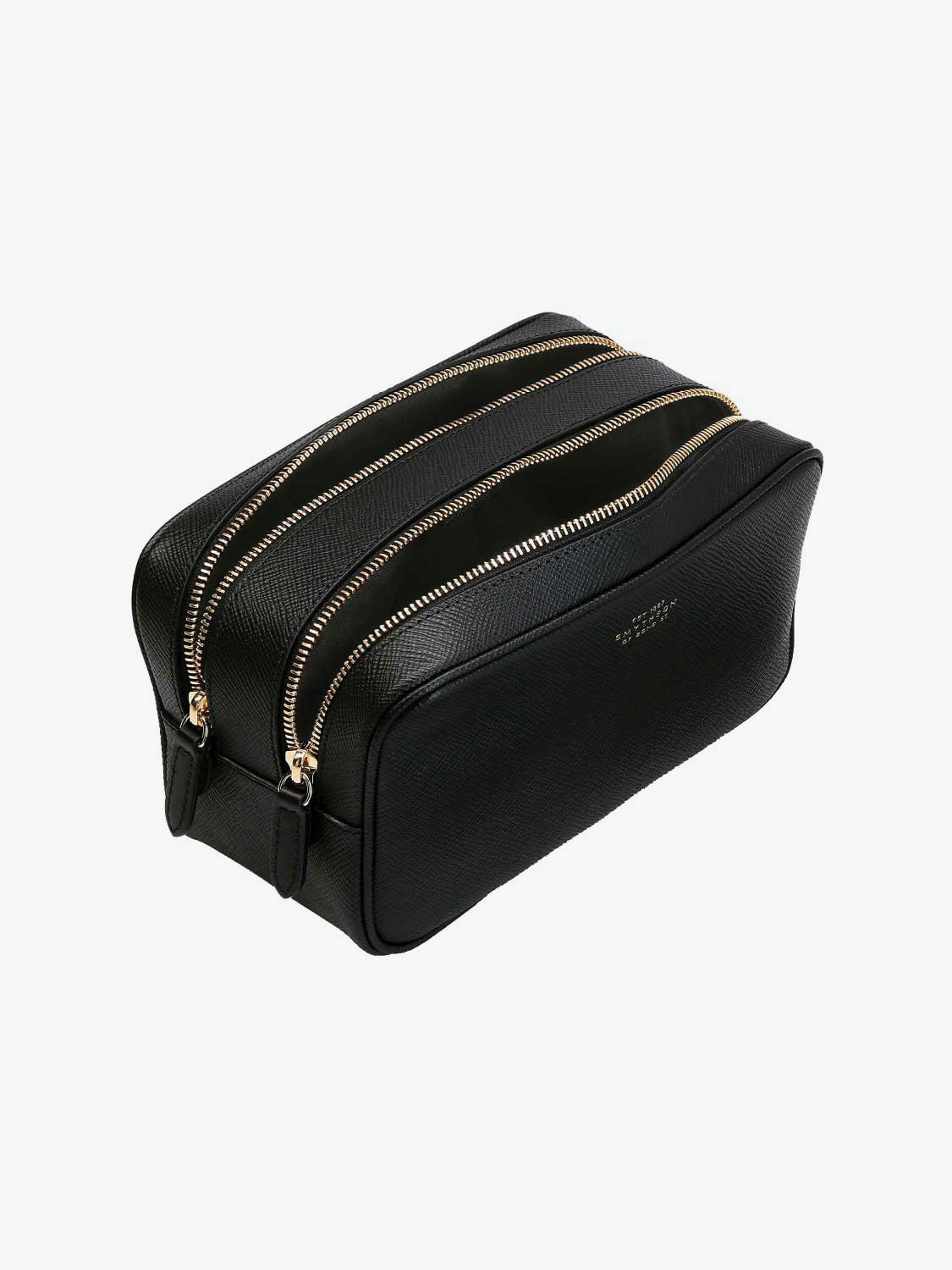 Smythson Panama Cross-Grain Leather Wash Bag Black | B