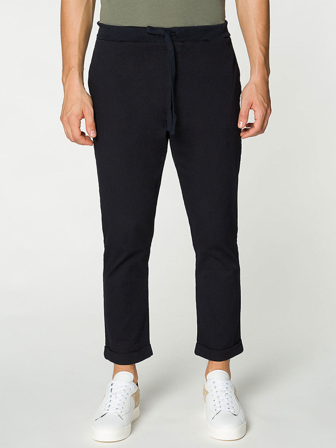 Stretch-Cotton Slim-Fit Drawstring Trousers Navy Blue