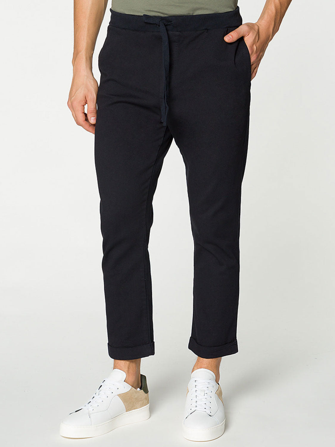 Stretch-Cotton Slim-Fit Drawstring Trousers Navy Blue