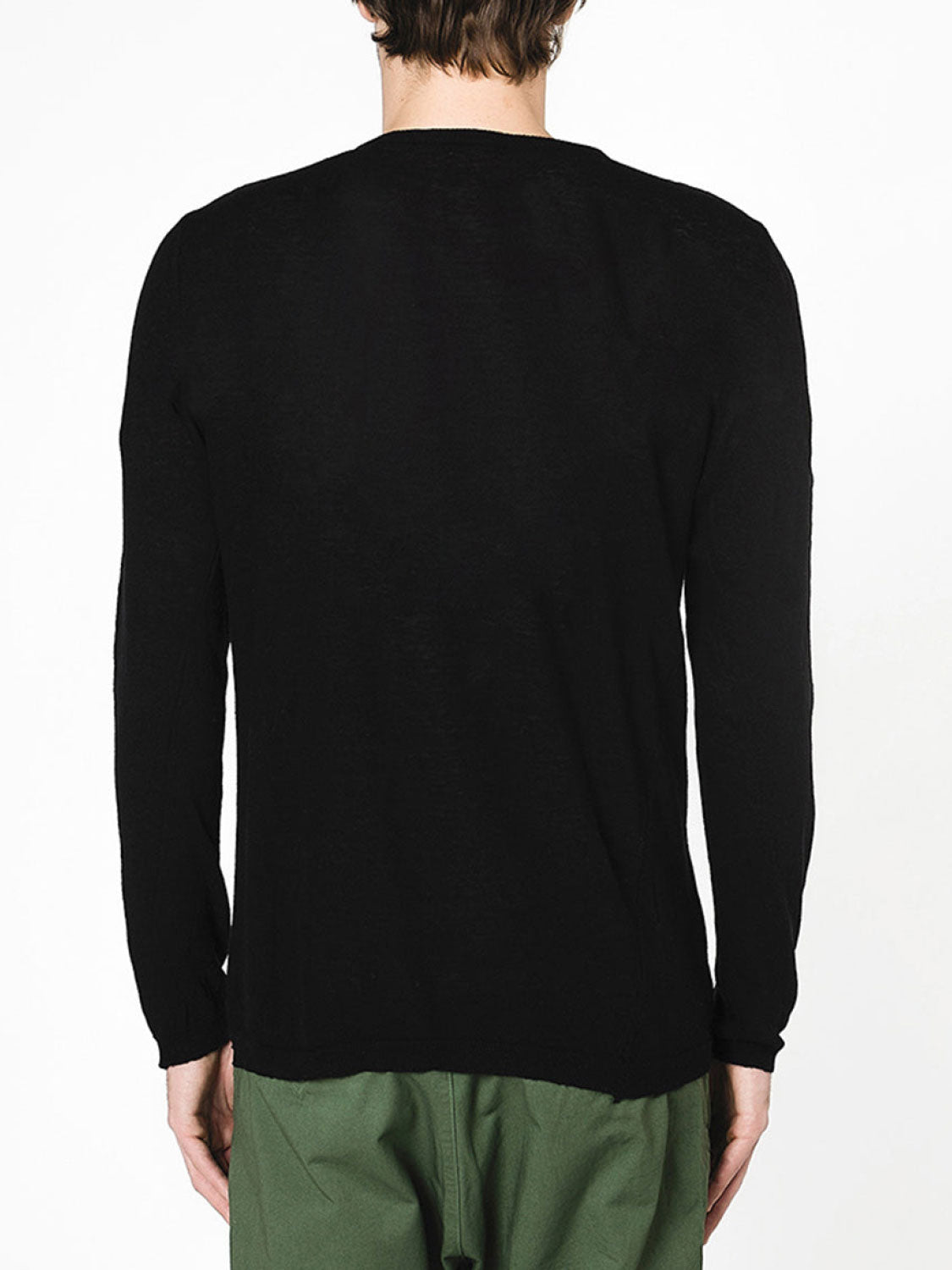Linen Blend Crew Neck Knitted Sweater Black | D