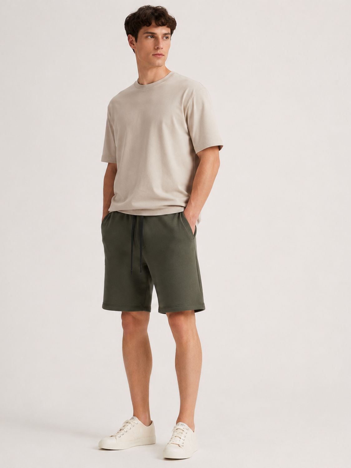 Loopback Cotton Jersey Relaxed Shorts Khaki