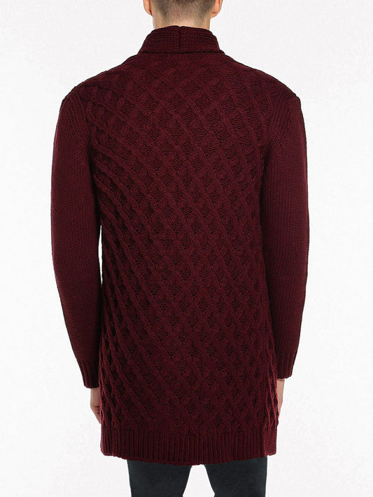 The Project Garments Two Button Shawl Collar Wool Blend Cardigan Burgundy