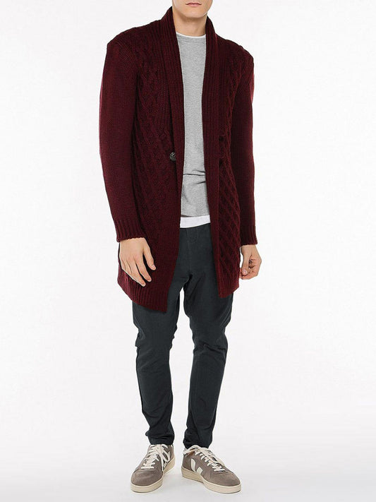 The Project Garments Two Button Shawl Collar Wool Blend Cardigan Burgundy