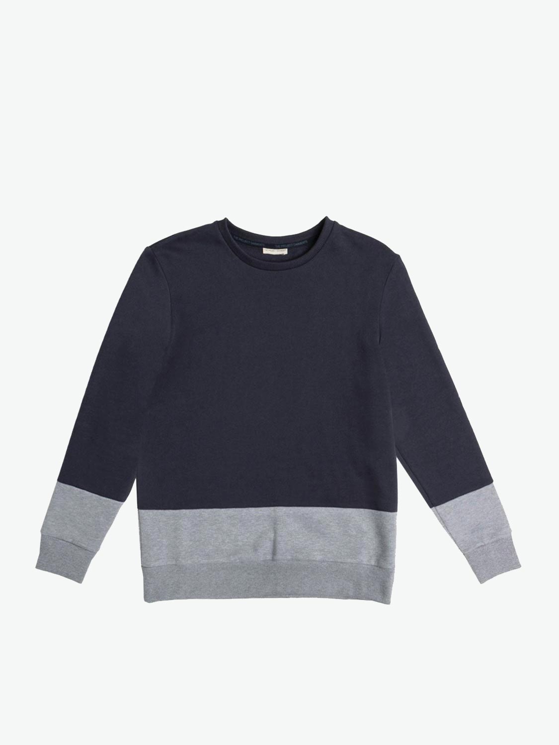 Vertical Color Block Crew Neck Sweatshirt Navy Blue | A