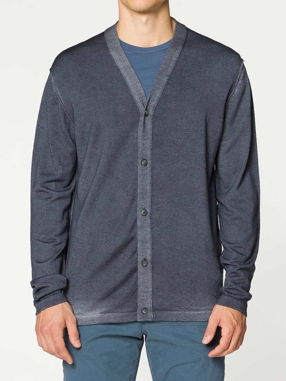 Oil Wash Virgin Wool Cardigan Grey | B