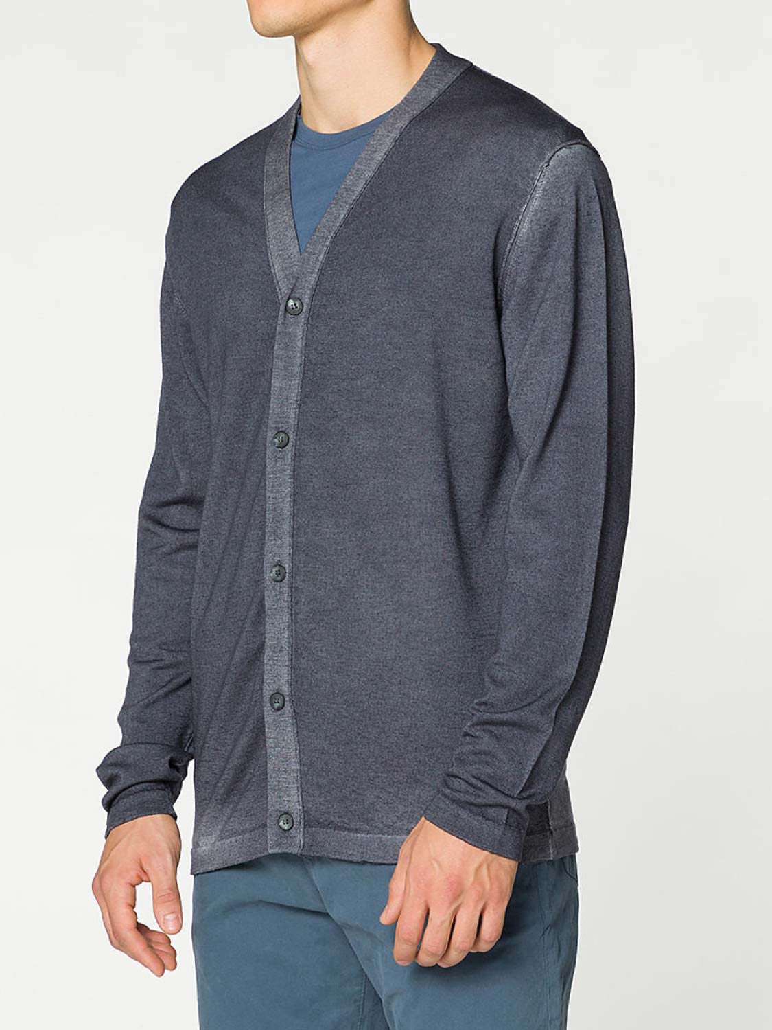 Oil Wash Virgin Wool Cardigan Grey | D