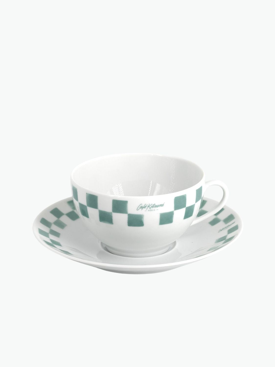 Maison Kitsune Cafe Kitsune Checkerboard Porcelain Cappuccino Cup and Saucer