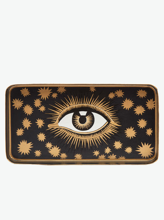 Les Ottomans Eye Hand-Painted Iron Tray Black