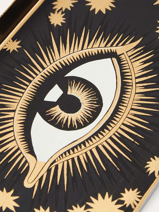 Les Ottomans Eye Hand-Painted Iron Tray Black