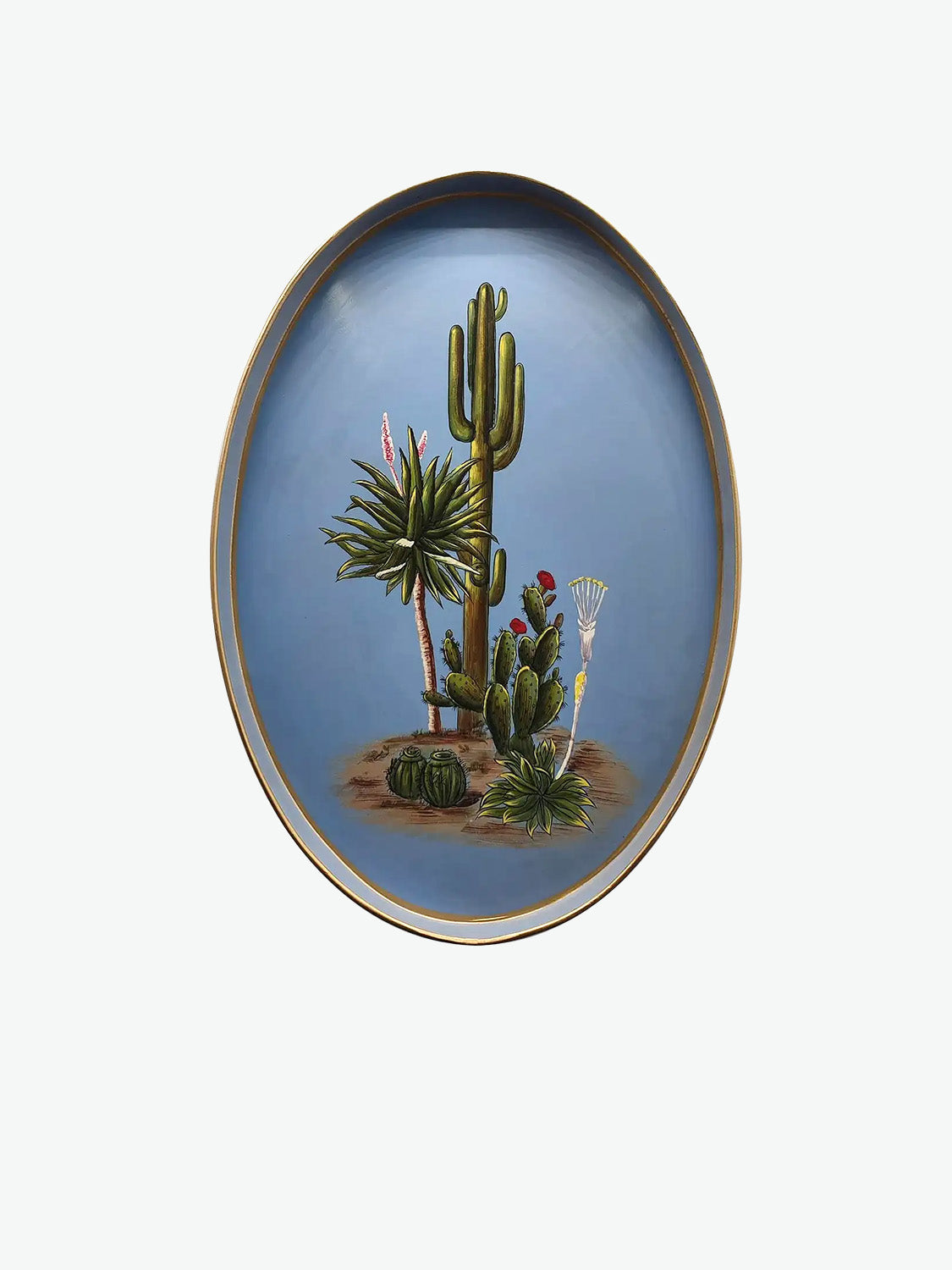 Les Ottomans Flora Cactus Hand-Painted Iron Tray