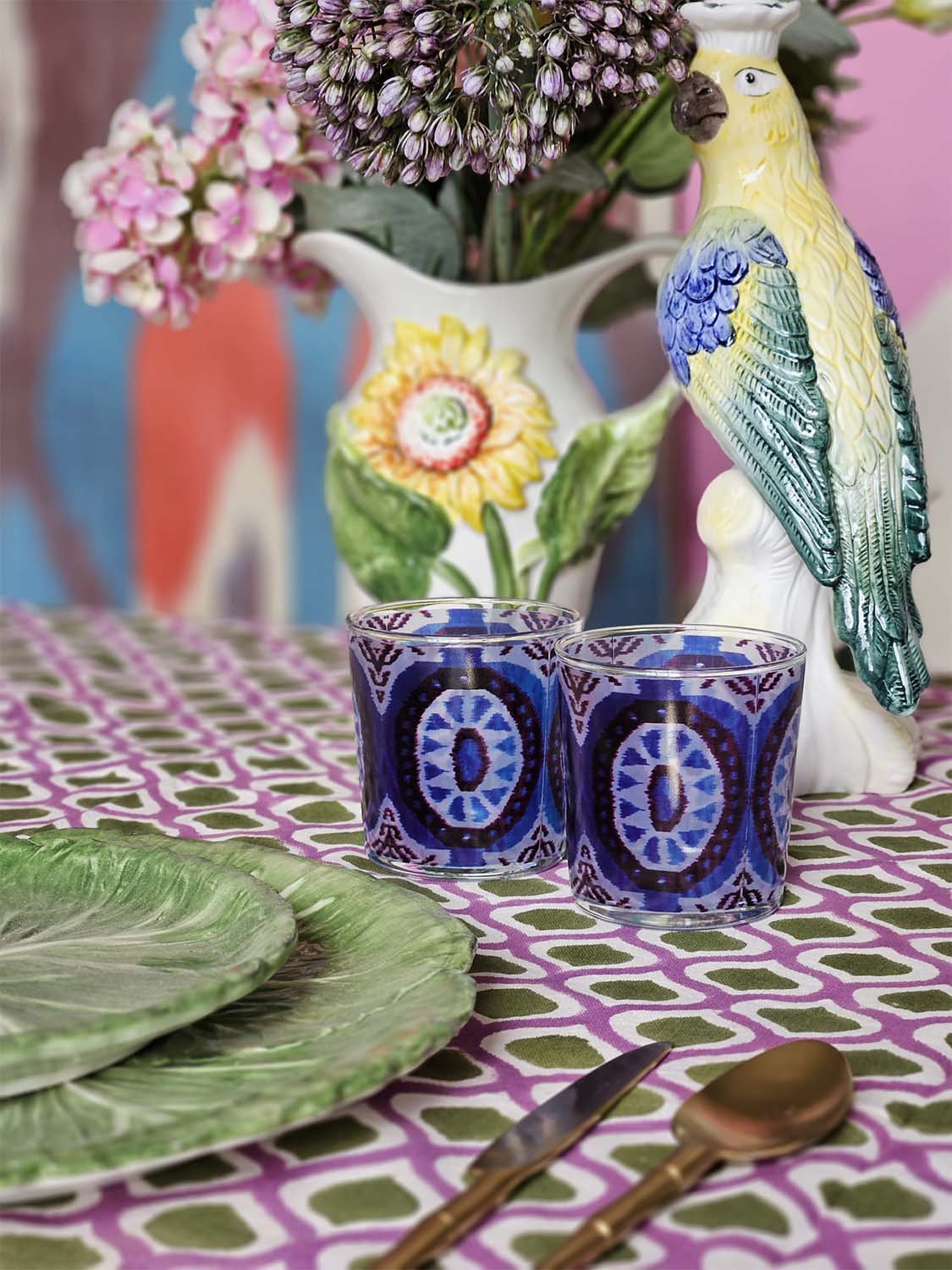 Les Ottomans Ikat Glasses Blue Set Of Four