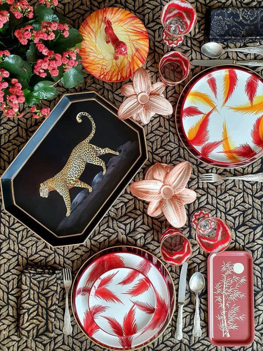 Les Ottomans Leopard Hand-Painted Iron Tray