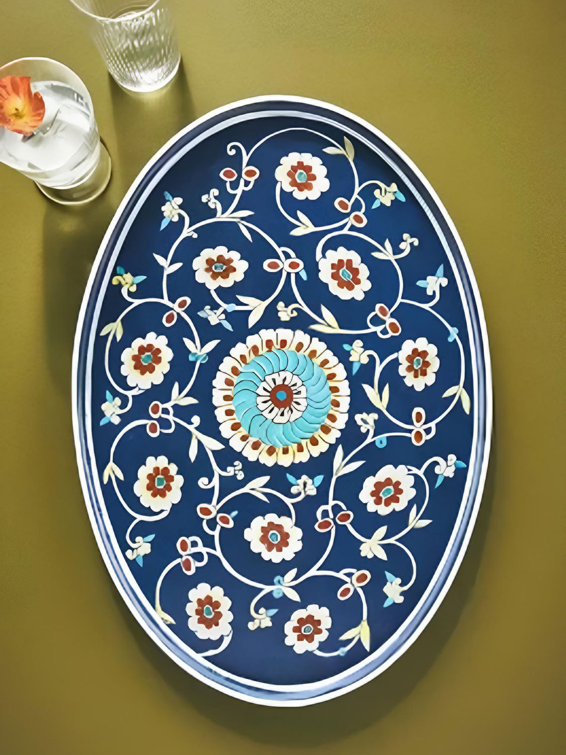 Les Ottomans Multi-Blue Hand-Painted Iron Tray