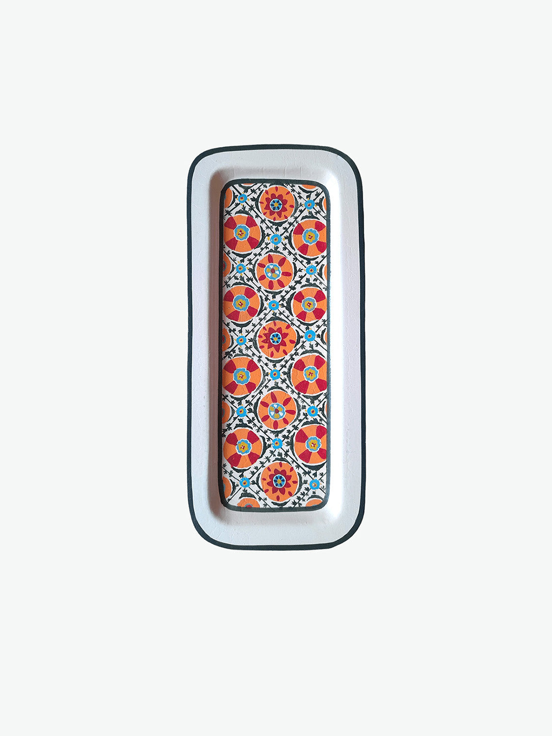 Les Ottomans Hand-Painted Iron Tray Ikat White