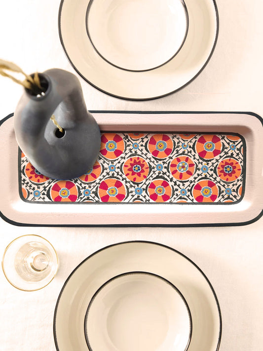 Les Ottomans Hand-Painted Iron Tray Ikat WhiteLes Ottomans Hand-Painted Iron Tray Ikat White