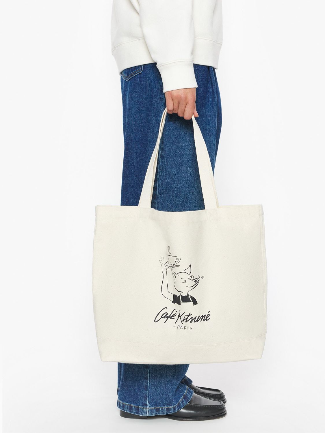 Maison Kitsune Cafe Kitsune Barista Fox Tote Bag Tapioca