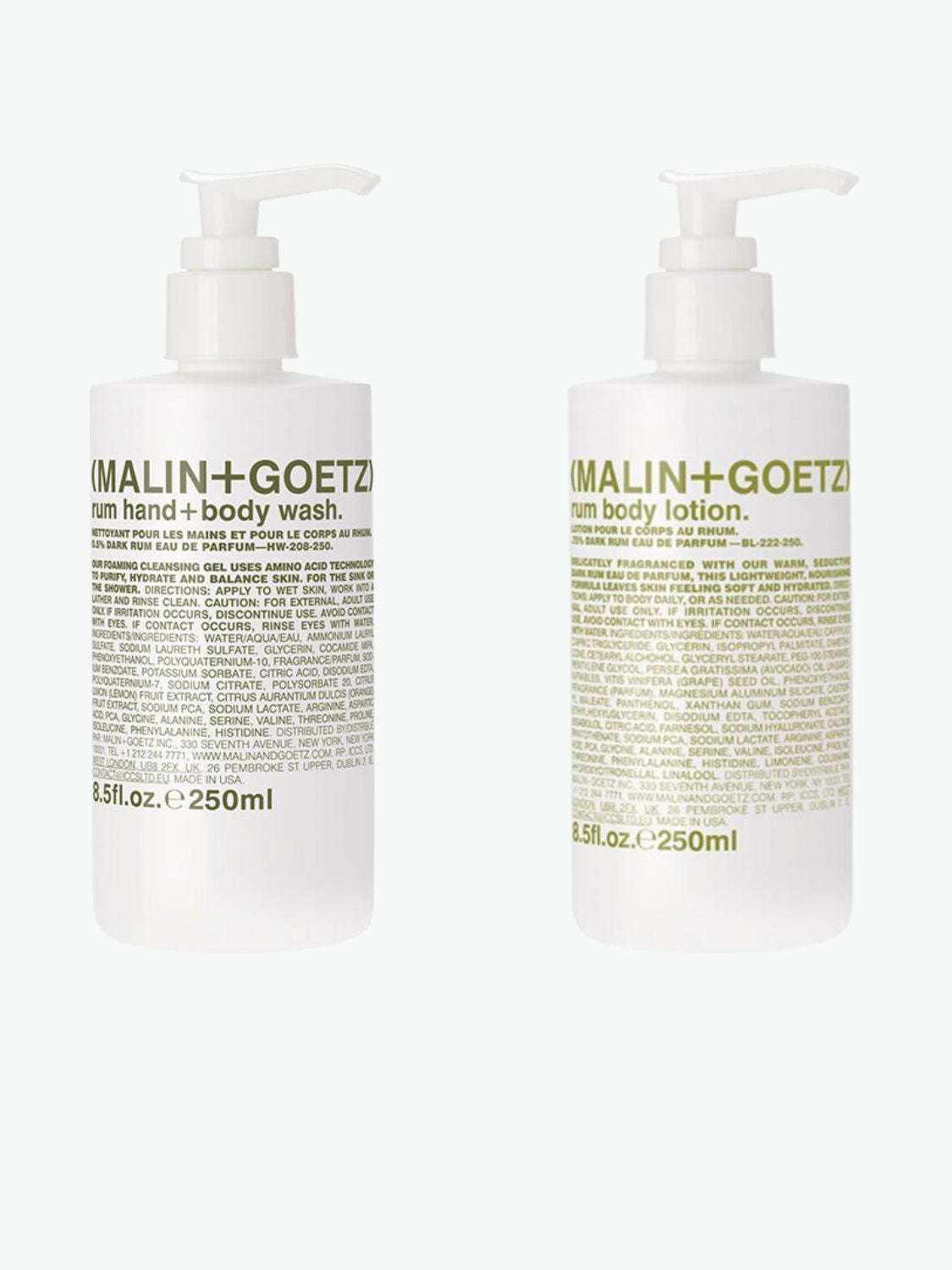 Malin + Goetz Rum Body Wash and Rum Body Lotion Set