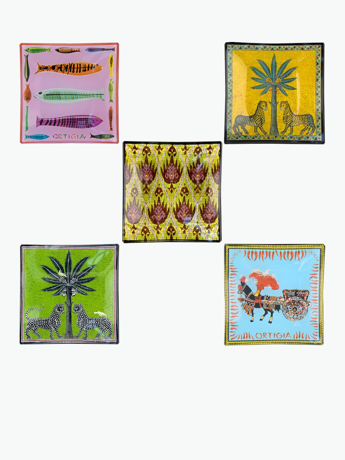 Ortigia Sicilia Tin Box Carretto with Glass Plates