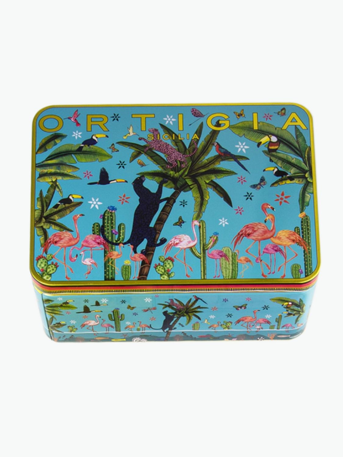 Ortigia Sicilia Tin Box Jungle with Glass Plates
