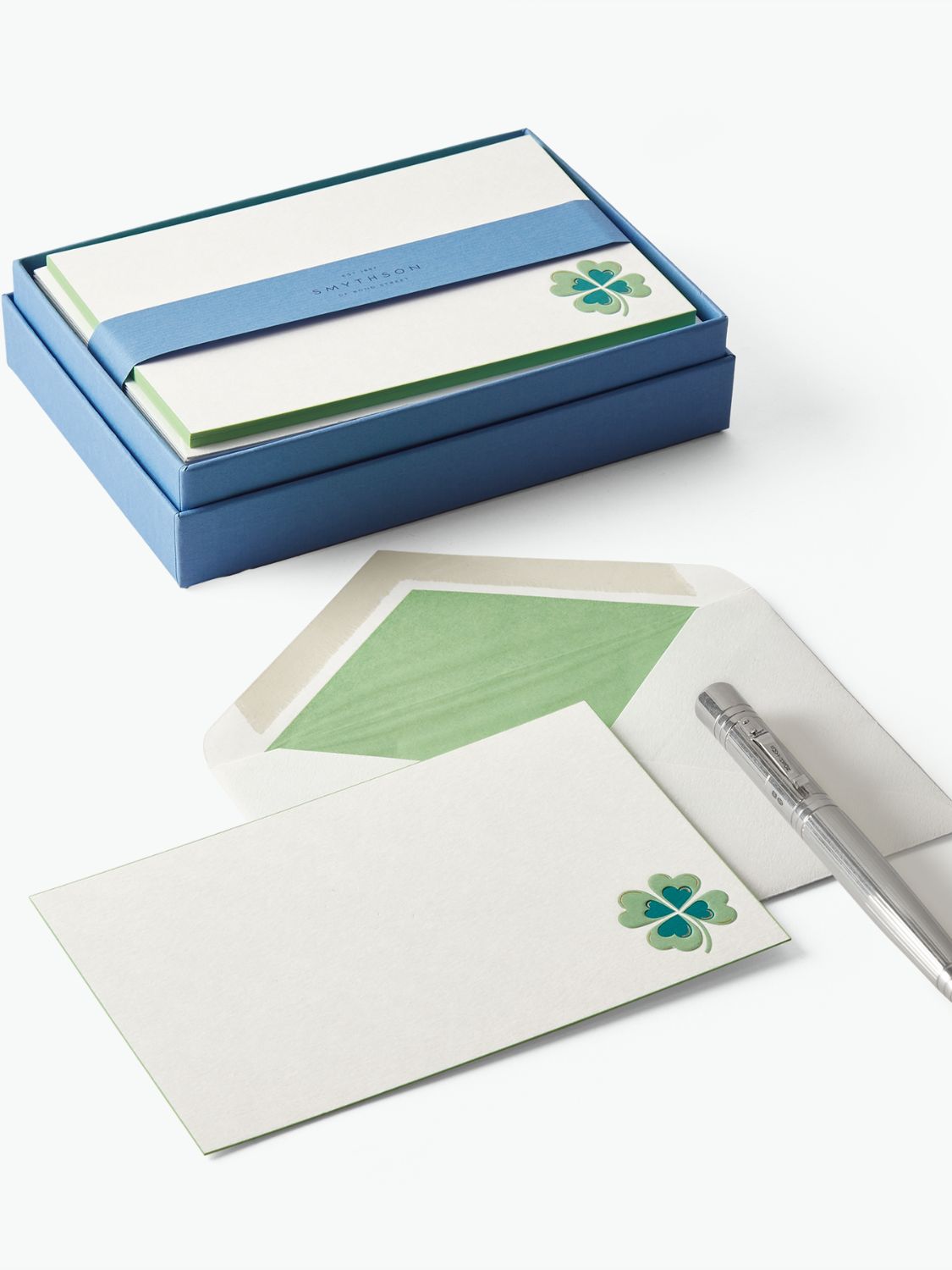 Σετ Φάκελοι Αλληλογραφίας και Κάρτες Smythson Correspondence Cards Green Four Leaf Clover