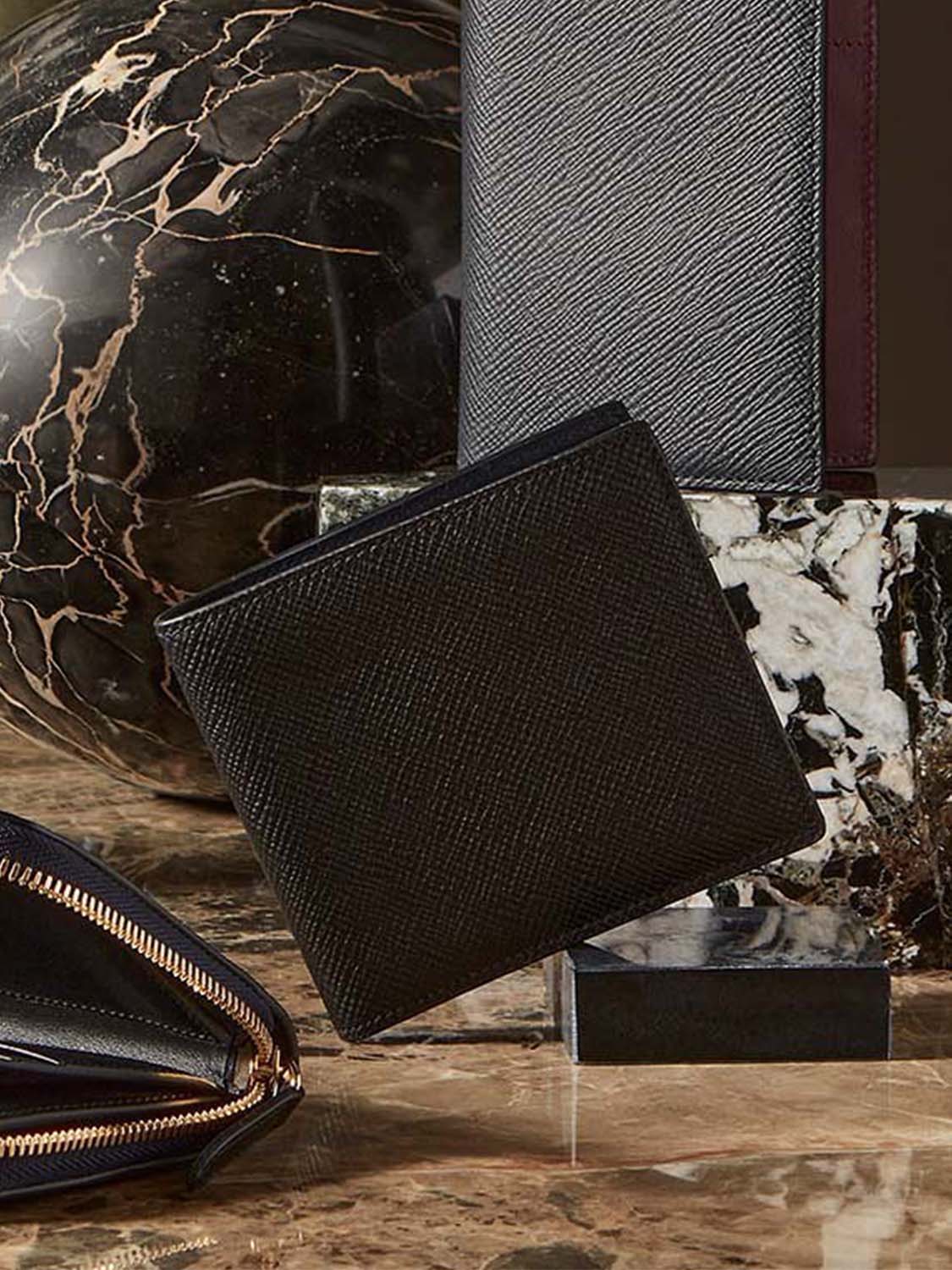 Smythson Slim Currency Wallet in Panama Black