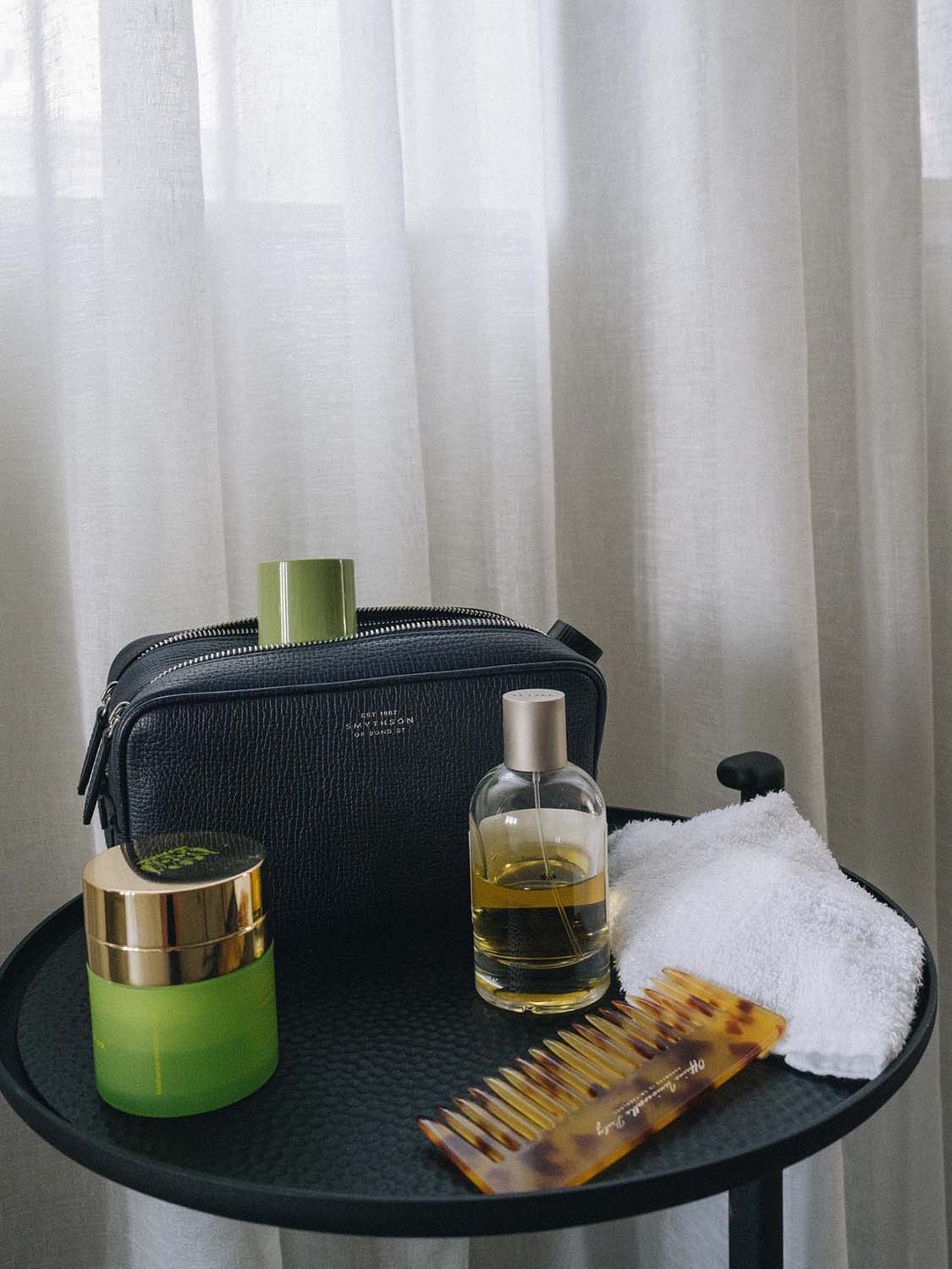 Smythson Panama Double Zip Washbag Black