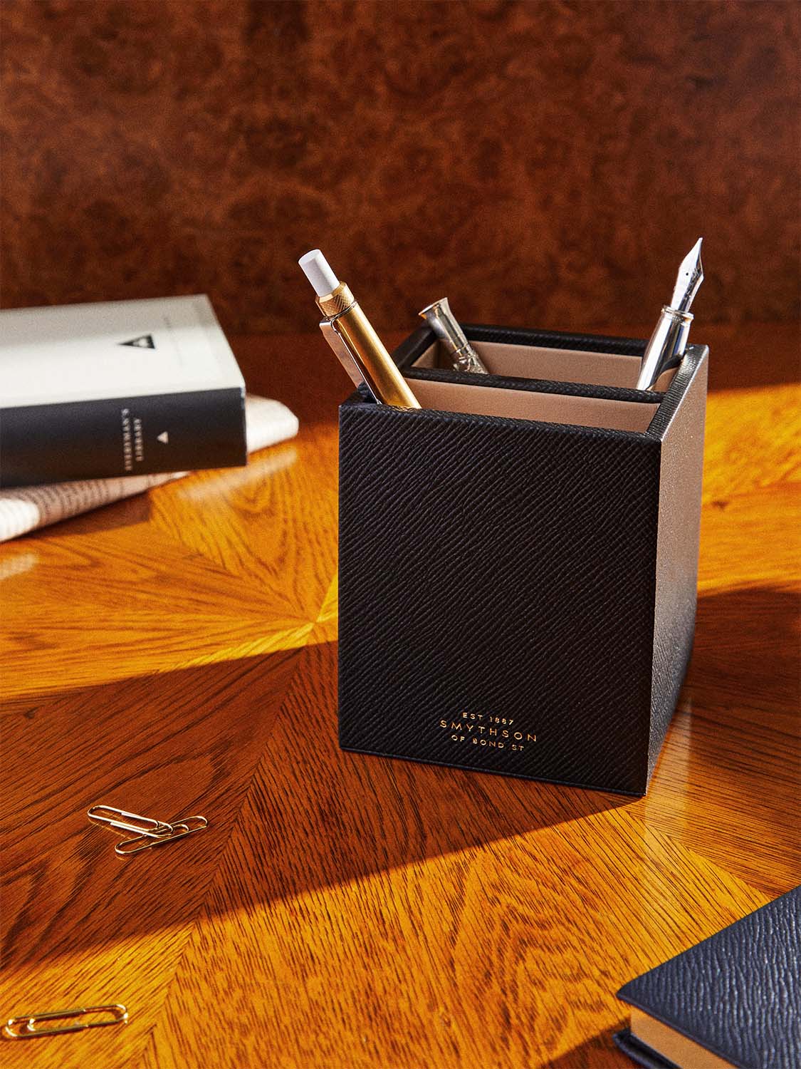 Smythson Pen Pot with Divider in Panama