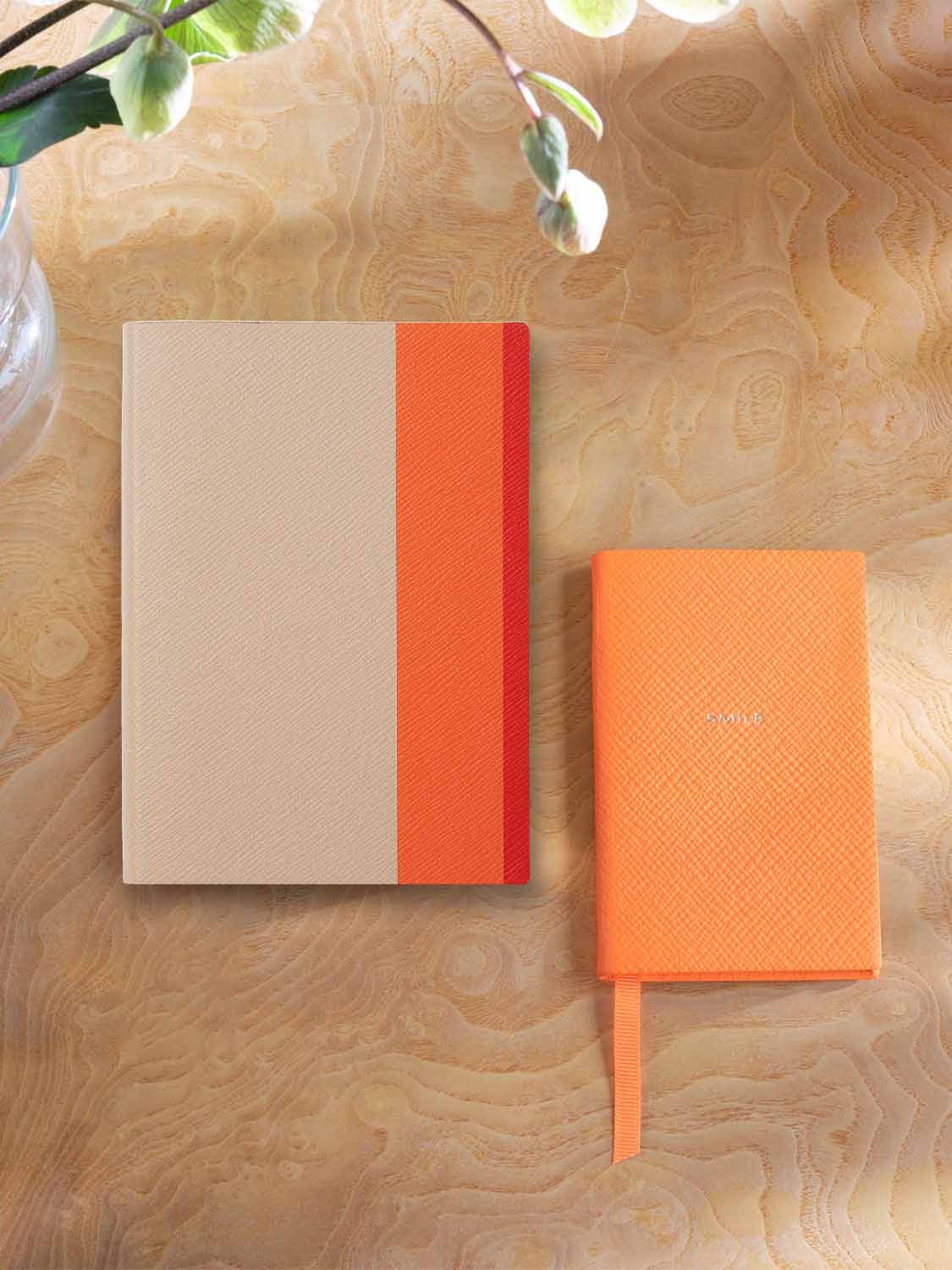 Smythson Printed Stripe Soho Notebook in Panama Sandstone