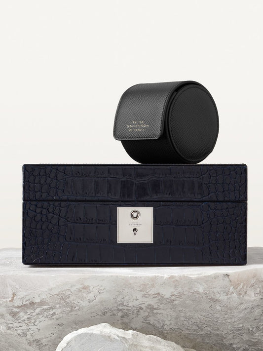 Smythson Panama Single Watch Roll Black