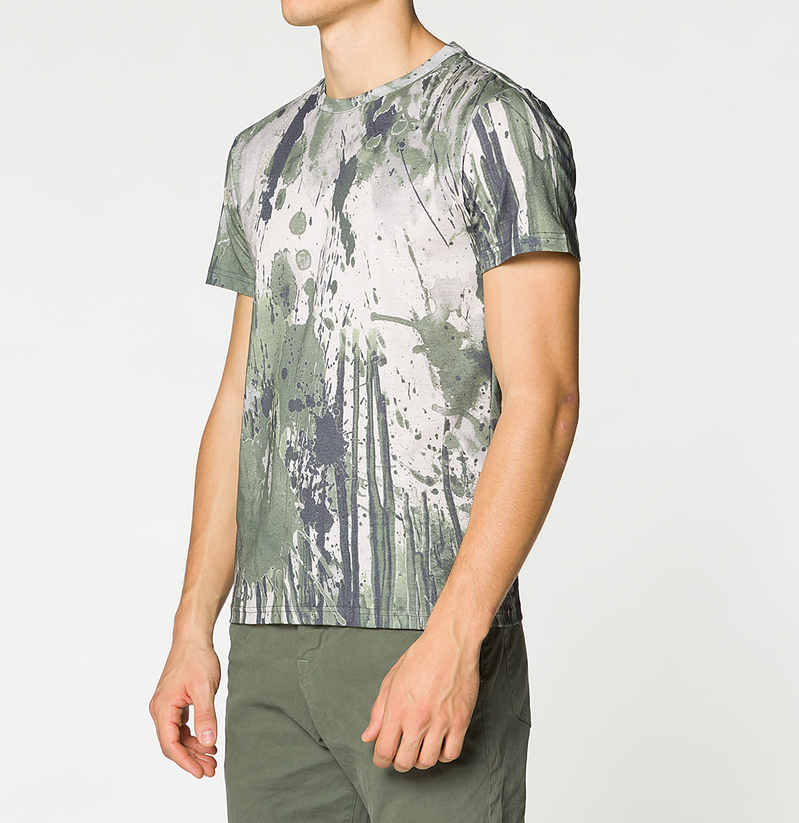 The Project Garments Crew Neck Cotton Digital Print T-shirt Khaki