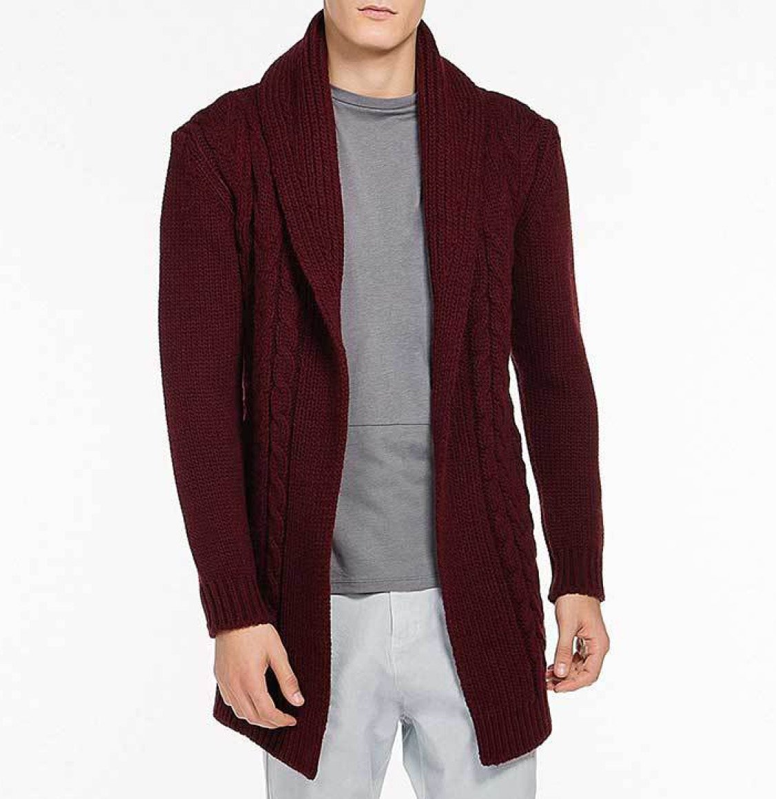 The Project Garments Shawl Collar Wool Blend Belted Cardigan Burgundy