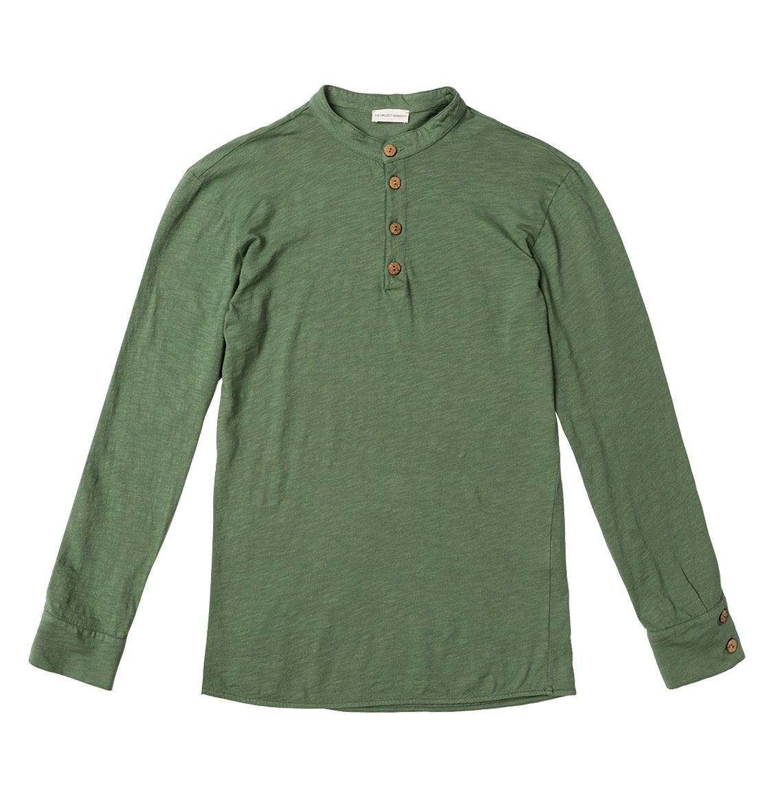 The Project Garments Henley Organic Cotton Slub Long Sleeve T-shirt Green