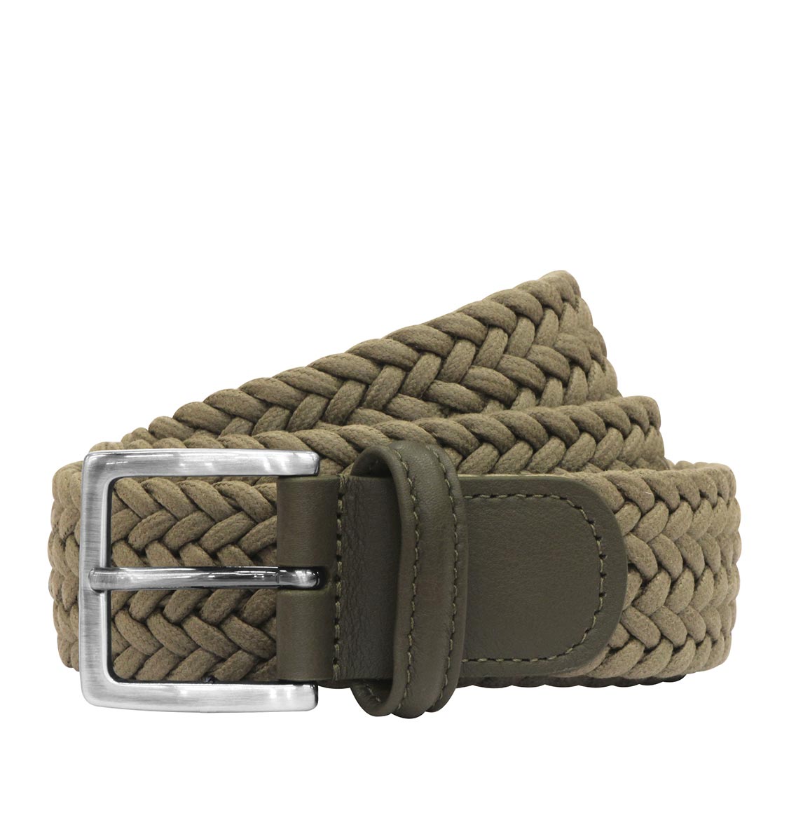 Anderson’s Ζώνη Waxed Leather-Trimmed Woven Belt Khaki