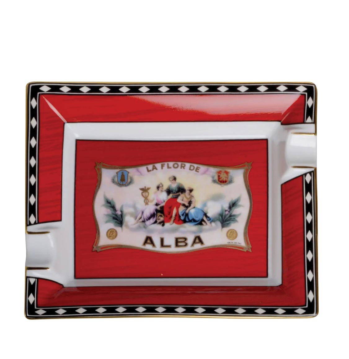 Elie Bleu Flor De Alba Porcelain Ashtray Red Two Cigars